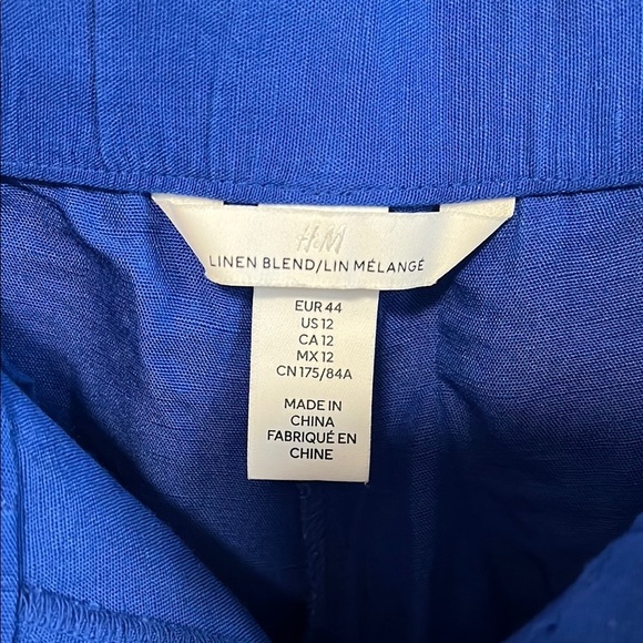 H&M NWOT Linen Blend Cobalt Blue High Waist Tailored Shorts, Size 12 - Picture 2 of 5